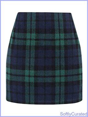 High Waist Plaid Pencil Mini Skirt Wool Blend